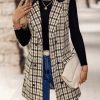 Womens Long Tweed Vest Fall Winter Sleeveless Blazer Jackets Trench Coat