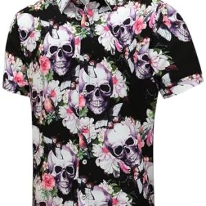 Hawaiian Shirt for Men, Unisex Summer Beach Casual Short Sleeve Button Down Shirts, Printed Palmshadow Clothing
