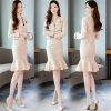 51m4yCMqzwL.jpg Women Elegant Mermaid Skirts 2 Piece Set Cropped Blazer Jacket and Ruffle Skinny Faldas Tweed Outfits Skirt Suit
