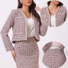 51nfTa9lc2L.jpg 2 Piece Tweed Plaid Skirt Set for Women's Business Collarless Blazer and Mini Skirt Suit Sets