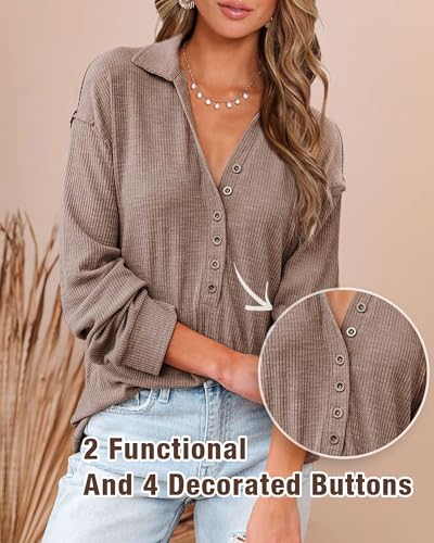51obPHAVw-L.jpg Women Casual Button Down Fall Blouses 2025 Long Sleeve Solid Business Work Tops Cute Relaxed Fit Shirts