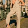 Retro Linen Women Suits Blue Sleeveless Button Vest Tops Wide Leg Pants Sets 2 Pieces Outfits Femme