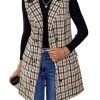 Womens Long Tweed Vest Fall Winter Sleeveless Blazer Jackets Trench Coat