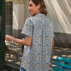 Linen Button Down Shirt Women Short Sleeve Cotton Blouses V Neck Collared Summer Beach Tops S-2XL