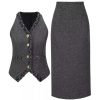 Women Elegant Office and Business Suit V-Neck Long-Sleeved Single-Breasted Tank Skirt 2 Piece Set