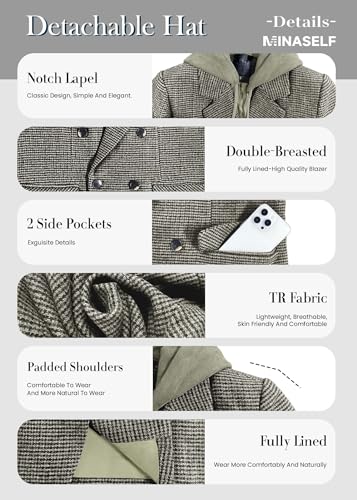 2025 Women's Spring Hooded Blazer Jacket Double-Breasted Oversize Loose Fully-Lined Work Office Suit with Pockets