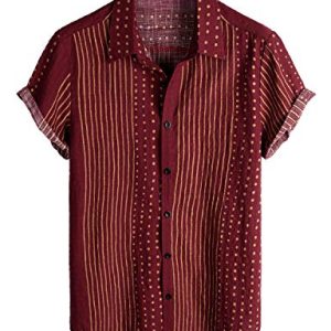 Mens Casual Short Sleeve Button Down Shirts Regular Fit Hawaiian Summer Shirt