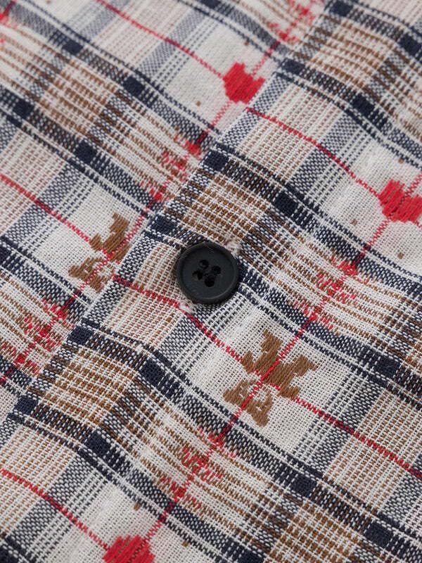 Cut-Out Heart Short Sleeve Shirt Collar Button Down Plaid Casual Tshirt Tops