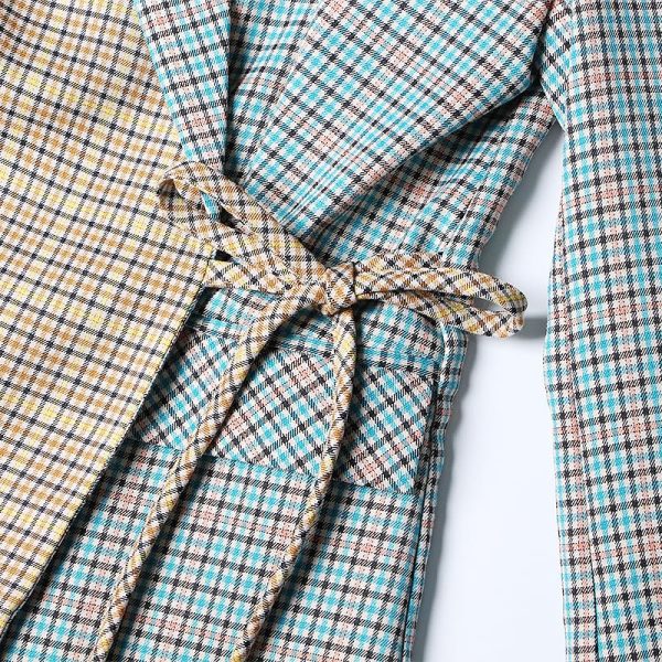 Women's Skirt Suit Spring Autumn Checkered Blazer Belted A Line Skirt 2 Piece Set for Women